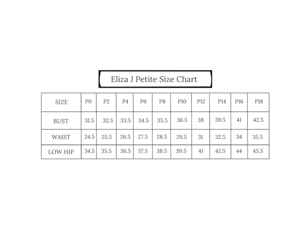 Eliza j petite size chart