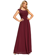  Ever-Pretty Women''s Crewneck Lace Cap Sleeve Pleated A Line Chiffon Bridesmaid Dresses