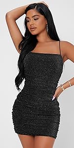Floerns Women''s Glitter Sleeveless Ruched Party Clubwear Bodycon Mini Dress