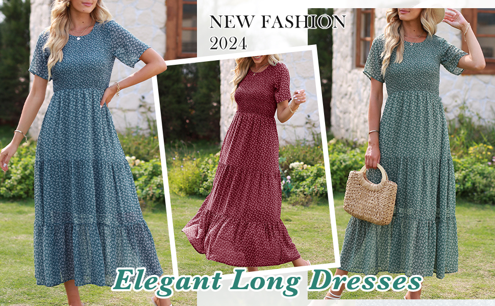 Casual Summer Dresses For Women 2024 Beach Maxi Dress Cute Floral Dress For Wedding Guest Dresses