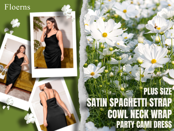 Floerns Women''s Plus Size Satin Spaghetti Strap Cowl Neck Wrap Party Cami Dress