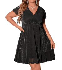  Glitter Wrap V Neck Party Dress