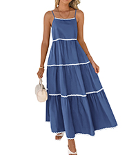 Boho Summer Dresses Vacation Dress Sleeveless Ric Rac Dress Women Tiered Dress Long Casual Sundress