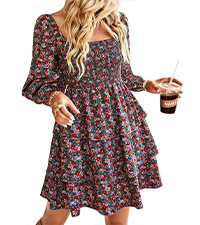 womens ruffle dress smocked dress for women lantern sleeve party dresses flowy square neck dress