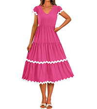 summer dress for women v neck dress cap sleeve dress ric rac dress women rickrack flowy dress