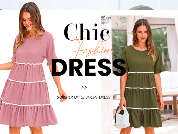 short sleeve knee length summer dresses for women swing flowy dress for women crewneck tunic dress