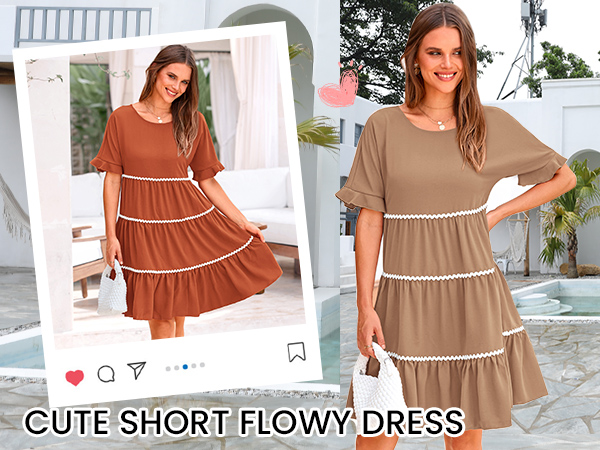 short sleeve knee length summer dresses for women swing flowy dress for women crewneck tunic dress