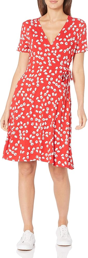 Amazon Essentials Women's Short Sleeve Faux-Wrap Dress